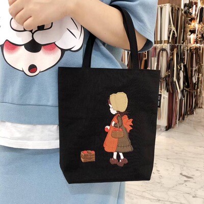 手提包 女包wing韩国东大门代购时尚刺绣苹果女孩图案23*24*7cm