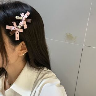 LEI东大门代购 发夹鸭嘴夹 Trois 蝴蝶结边夹刘海夹3 格子