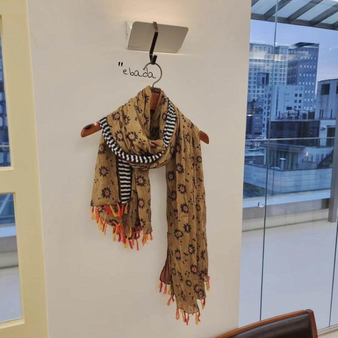 纯棉 碎花围巾 春款 韩国代购ebada东大门装饰条纹百搭 拼色流苏