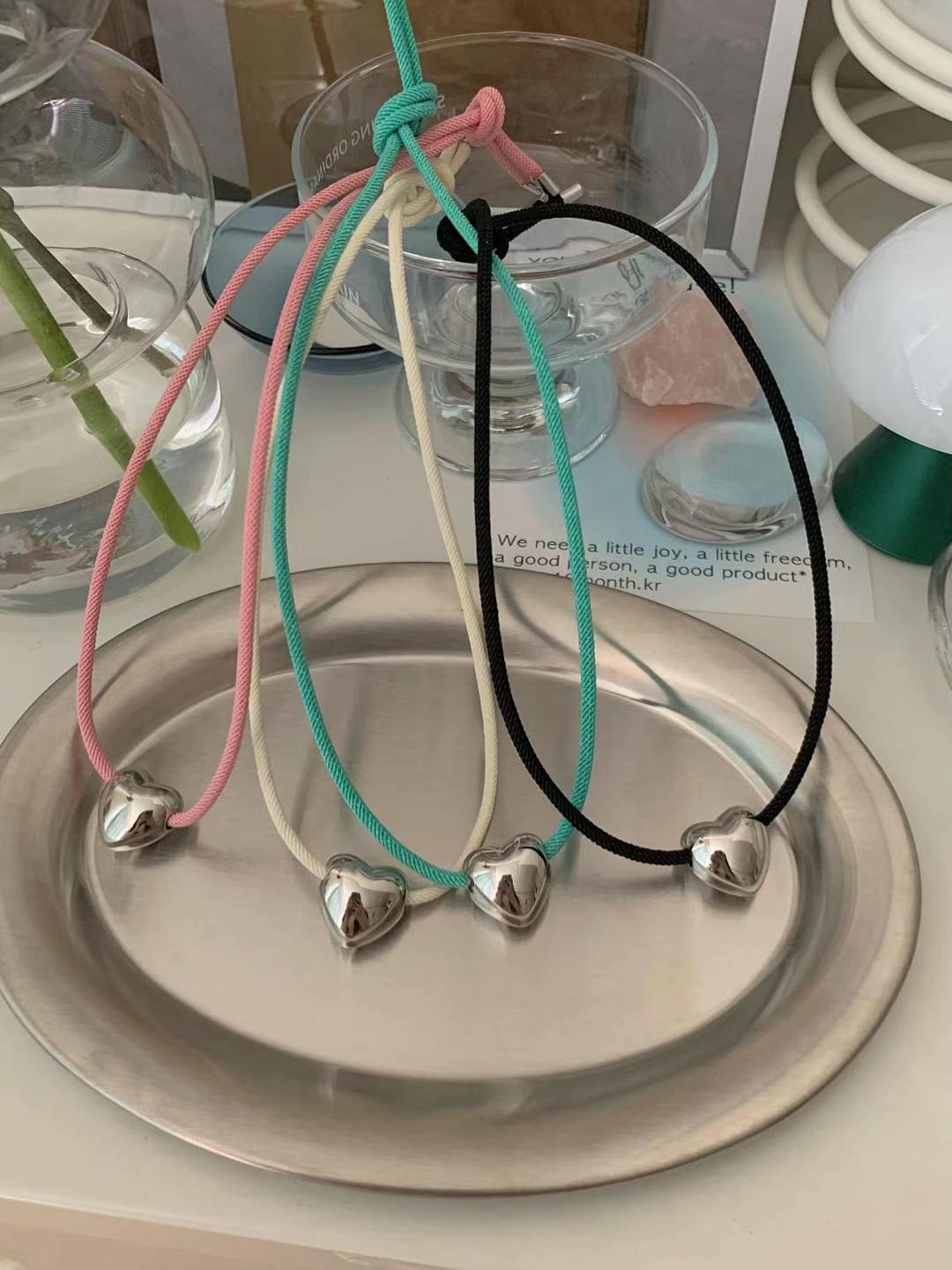 复古百搭彩色绳爱心款颈链