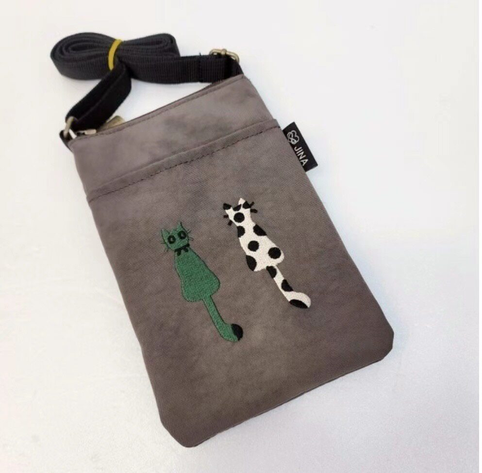 可爱刺绣猫咪卡通图案手机包