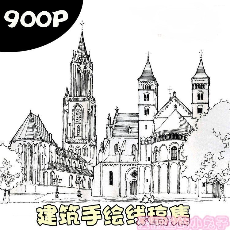 建筑手绘线稿 动漫场景设定参考临摹资料 上色绘画练习素材