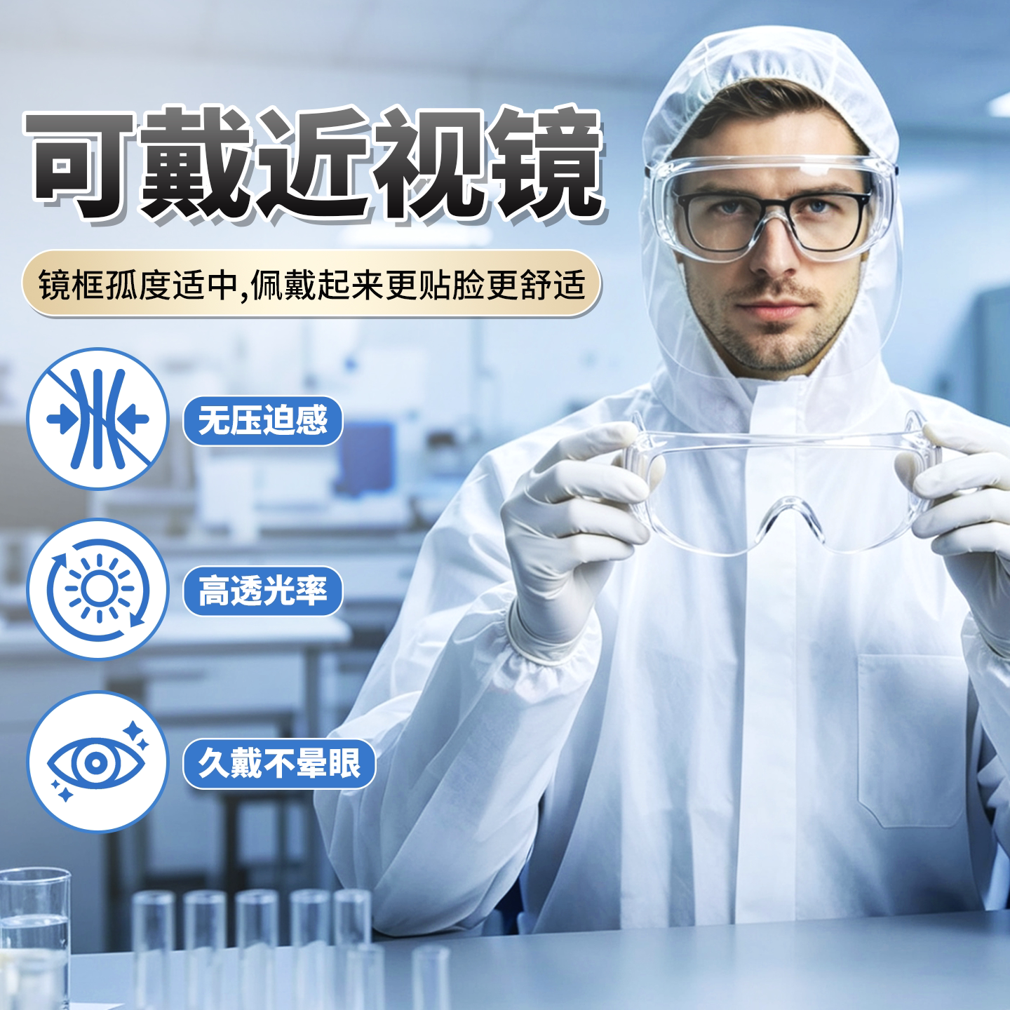 化学实验护目镜防液体飞溅高清防雾骑行防风沙可内套眼镜防护眼镜
