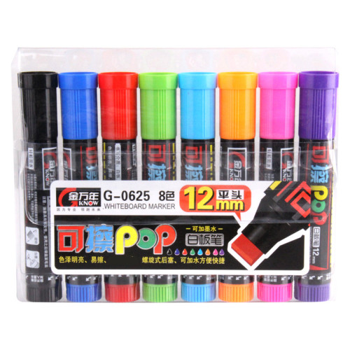 金万年G-0625宽头白板笔平头加墨水可擦POP笔大容量8色套装画板笔