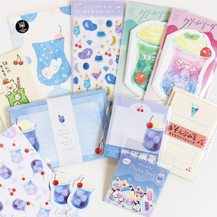 日本古川纸工系列夏日饮品限定本贴信纸异形贴纸方块便签