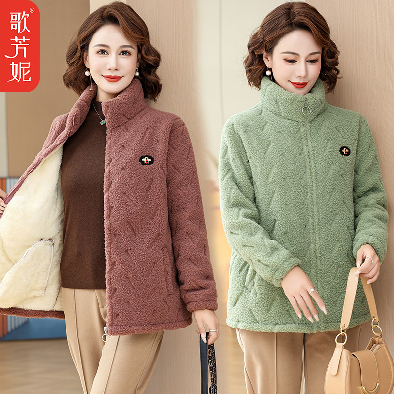 中老年女装加绒加厚棉衣颗粒绒