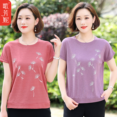 中老年女装短袖T恤中年妈妈装宽松加肥加大码夏装新款洋气减龄