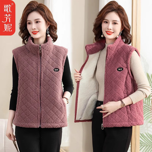 妈妈加绒加厚马甲颗粒绒保暖棉衣