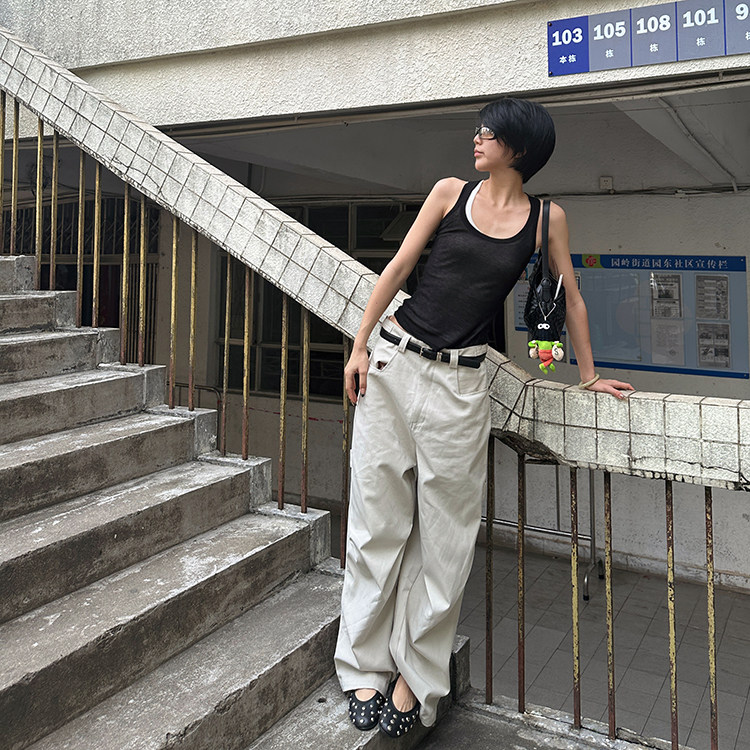 DIFFER ELEVEN高品质天丝老钱风松弛感纯色工字背心女士夏季内搭