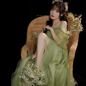 孕妇照服装 绿色清新文艺大肚照衣服影楼孕妈摄影写真艺术照连衣裙