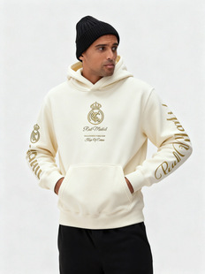 皇家马德里联名重磅刺绣卫衣冬季加绒连帽休闲百搭帽衫宽松上衣