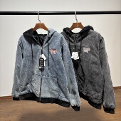 日单外贸男装 纯棉重水洗复古做旧连帽牛仔棉衣宽松外套