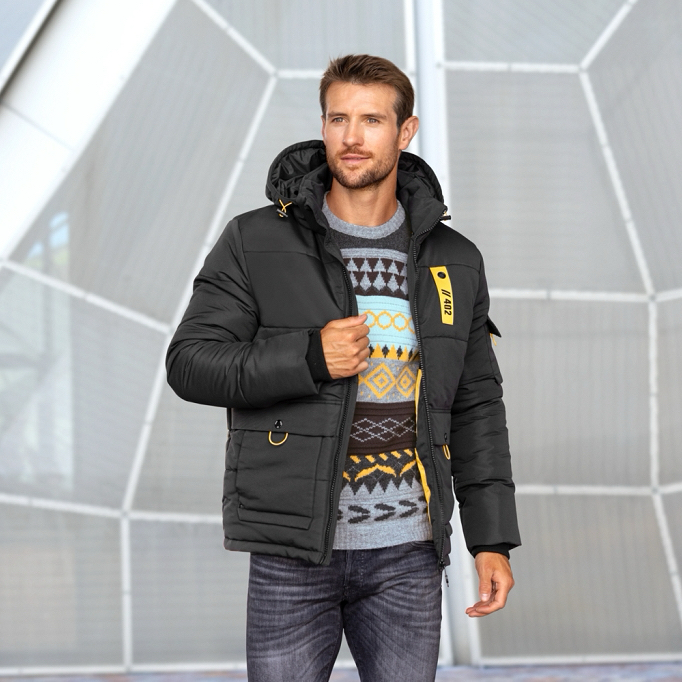 德国单！外贸男装多口袋户外防泼水连帽保暖棉衣冬季外套