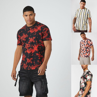 宽松休闲时尚 汗衫 街头复古印花短袖 圆领男士 T恤夏季 美单