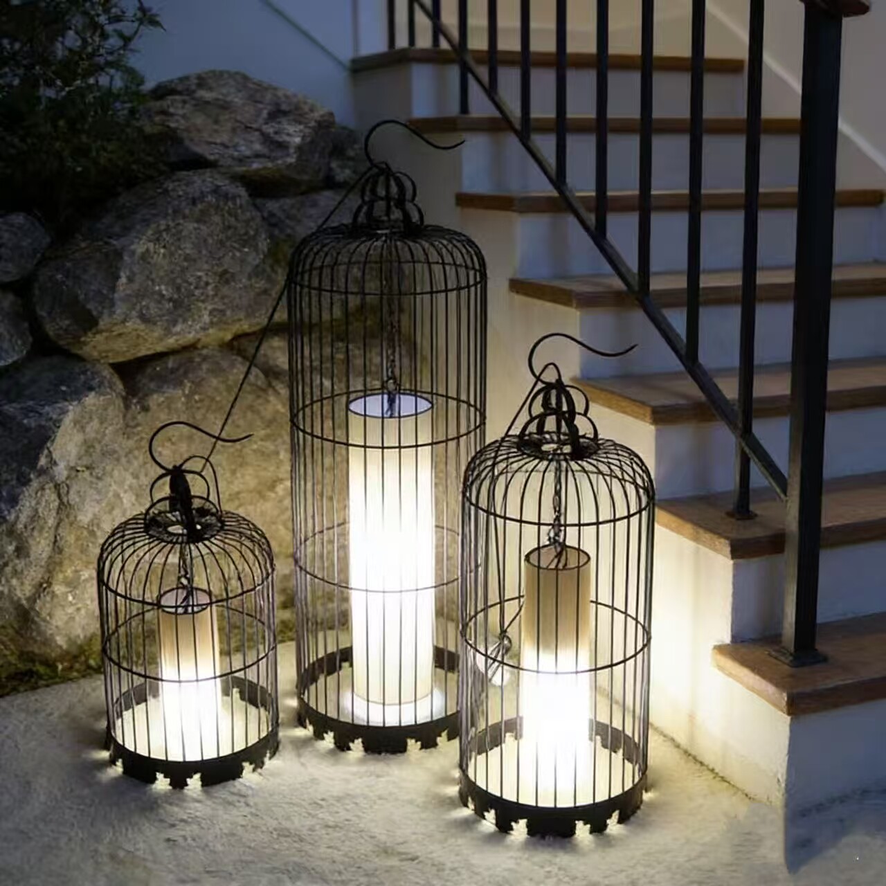 新中式吊灯创意酒店咖啡茶楼餐厅火锅过道灯复古中式铁艺鸟笼吊灯