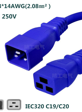C19/C20蓝色服务器电源线美标3*14AWG大功率2.08平方1.8米3米