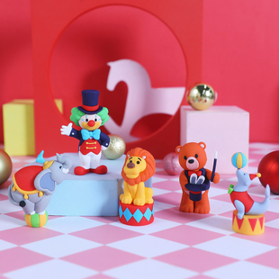 卡通小丑杂技狮子大象顶球海狮魔术小熊马戏团系列软胶玩偶摆件