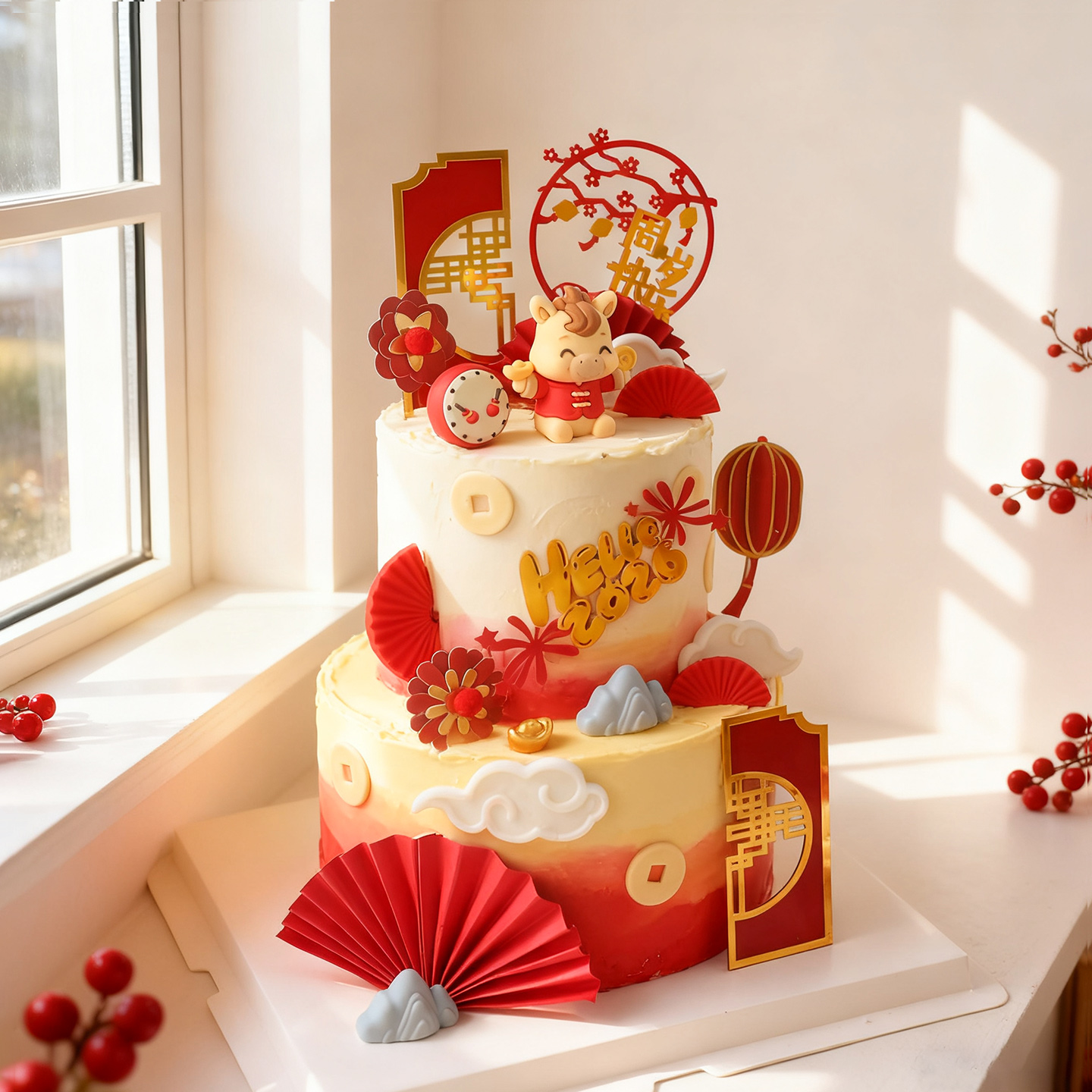 中式小马宝宝蛋糕装饰玩偶摆件