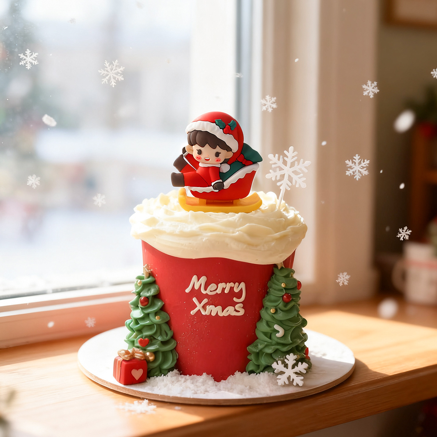 圣诞节雪橇男孩蛋糕装饰玩偶摆件