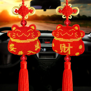 印花全珠绣十字绣车挂 平安福汽车后视镜挂件满珠绣招财猫