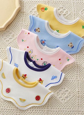 ins婴儿围嘴纯棉防水围兜男女宝宝饭兜新生儿a类刺绣可爱卡通图案