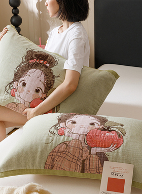 纯棉四层纱布枕巾一对装全棉柔软家用高档防滑加厚