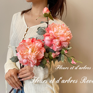 国色牡丹花绢花重瓣多头仿真花中式芍药干花花束轻奢客厅卧室摆件