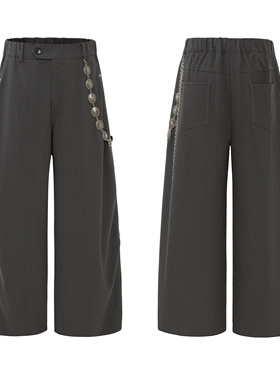 About memory美式复古秋冬配挂饰男士灰色西裤情侣宽松直筒阔腿裤