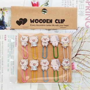 卡通动物跳舞小猪曲别针装饰diy用木制回型针金属卡扣便签夹固定