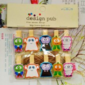 卡通彩色小怪物木夹子幼儿园发夹装 饰宿舍DIY悬挂照片墙小木夹子