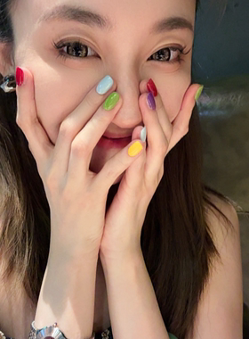【彩虹豆】夏日多巴胺糖果色纯色可爱短甲美甲韩系少女心穿戴甲