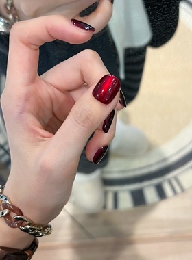 【黑鸽血红】红色玻璃珠酒红色新年美甲红色系高级感穿戴甲甲片