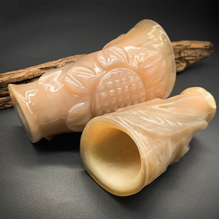 高端天然整料牦牛角酒杯子手工雕花白啤酒茶喝水养生具文玩摆件