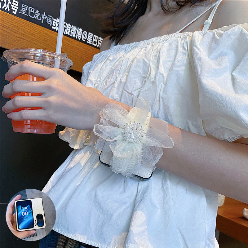 春夏蕾丝花朵手腕带适用小米mixflip手机壳小折叠屏oppofindn3/n2防摔华为purax硬壳摩托罗拉razr50ultra女40