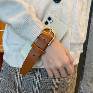 真皮腕带李晟戚薇同款适用华为pura80手机壳p50e牛皮层皮扣p40pro+高端30荣耀magic7防摔pura70女款p60Art潮