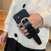 戚薇李晟同款 适用苹果15手机壳14promax真皮腕带12套11软17女iphone16防摔8plus黑色xsmax牛皮13手腕带13mini