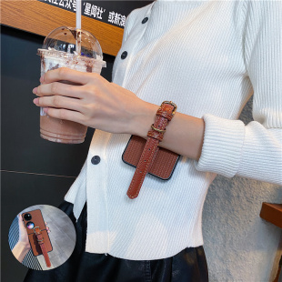 适用华为pocket2手机壳折叠屏oppofindn2/n3flip牛皮真皮荣耀magicvflip2三星zflip5/67腕带purax小米MIXflip