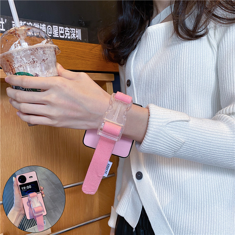 白鹿同款少女粉牛仔卡扣腕带适用vivoXFlip手机壳新款折叠屏oppoFindN2/N3flip荣耀magicvflip华为p50pocket2