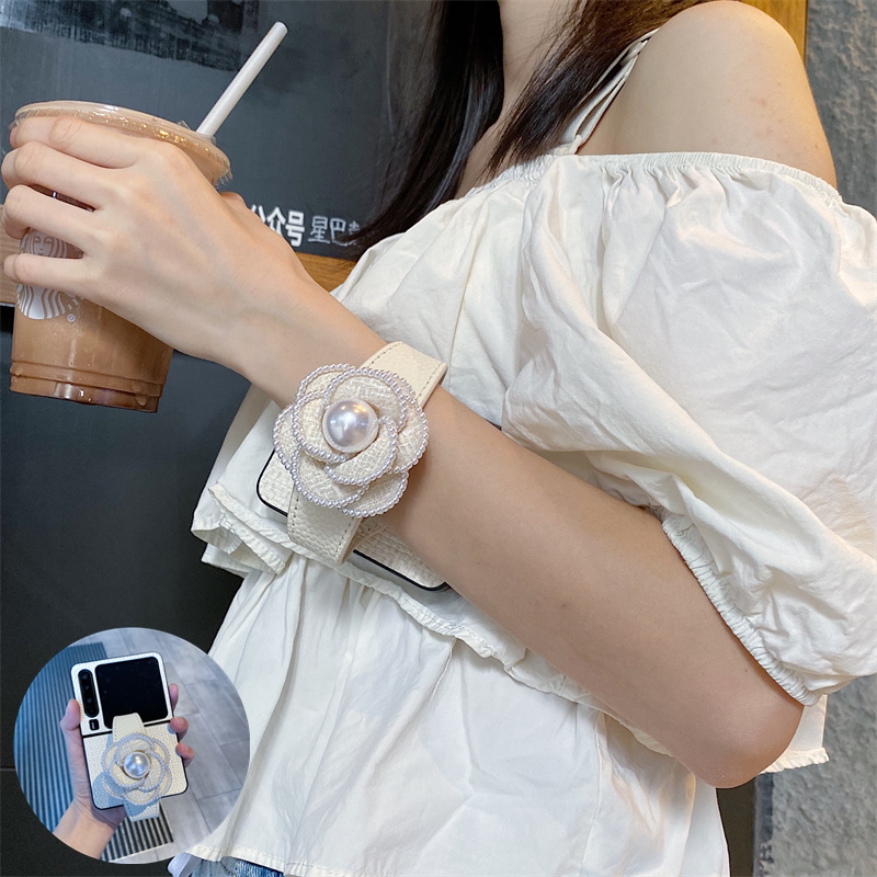 珍珠山茶花腕带适用华为puraxmax手机壳小香风p50折叠屏pocket2新款novaflips防摔purax典藏版荣耀magicVflip