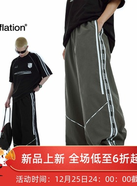 INF男装|剪裁印花拼接阔腿裤美式运动宽松长裤复古慵懒休闲阔腿裤