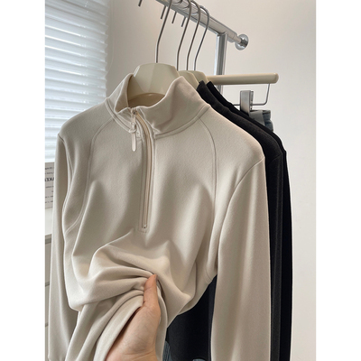 半拉链立领百搭长袖t恤女