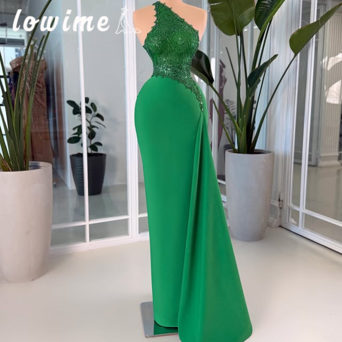 洛薇米dress欧美简约绿色修身长裙宴会年会生日派对演出红毯礼服