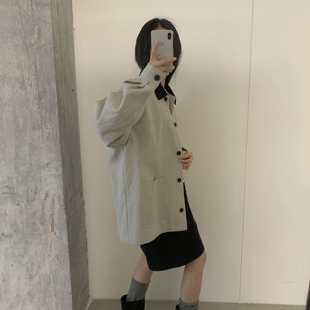 S10029 秋上新 极简大牌 LOVELY 韩风气质撞色领风衣外套风衣
