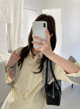 ULOUR/U粒-6年早春经典条纹翻袖宽松舒适衬衫(配可拆卸披肩)27010