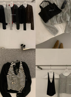 MZI STUDIO韩版早春搭随性毛衣开衫+修身质感挂脖上衣套装25668