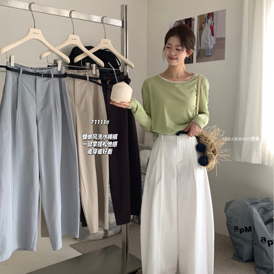 想象SAILORMOON -26年早春韩系后松紧直筒裤休闲裤(配腰带)71113