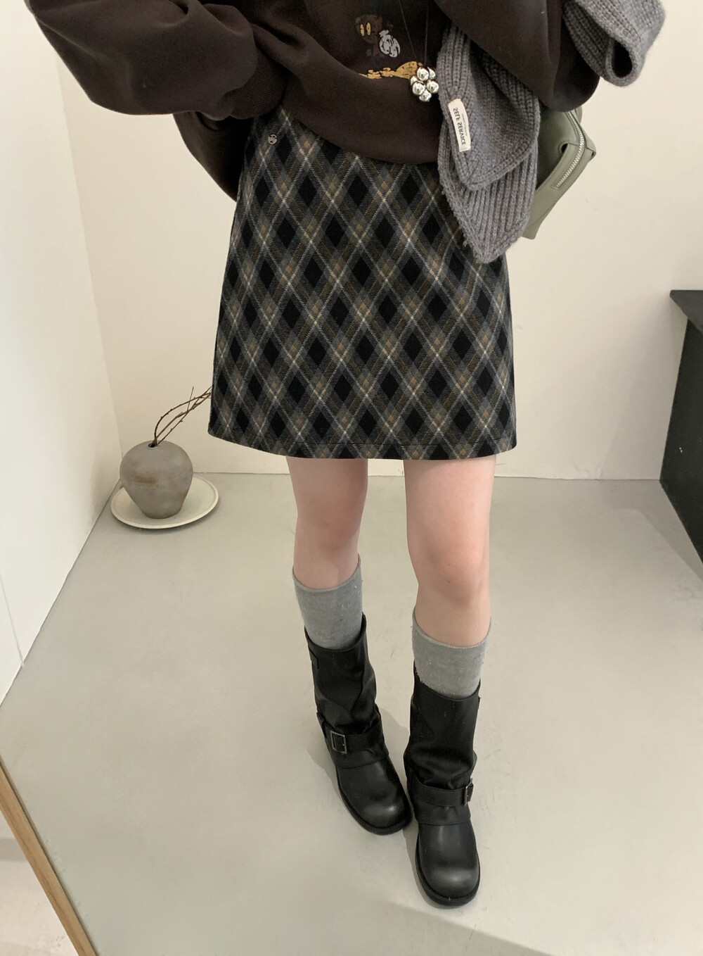 韩版简约气质a字短裙搭配半身裙