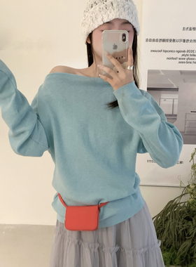 ULOUR/U粒-26年早春上新韩系小设计感一字肩宽百搭毛衣针织衫E809