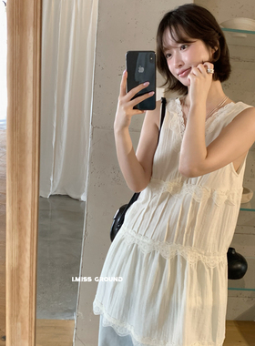 IMISS-绝美蕾丝花边V领棉麻连衣裙(麻料有麻结麻点为正常)R70960