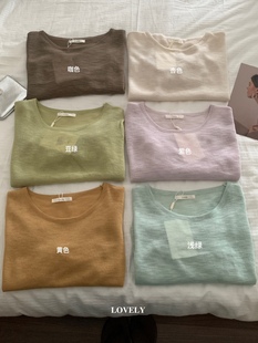 简约纯色圆领天丝亚麻长袖 夏季 新款 宽松显瘦百搭防晒上衣女 针织衫